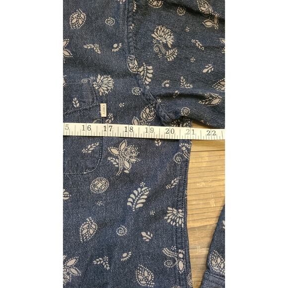 Obey Propaganda Men's 100% Cotton L Button Front Shirt Blue/Beige Floral Denim - Picture 7 of 7
